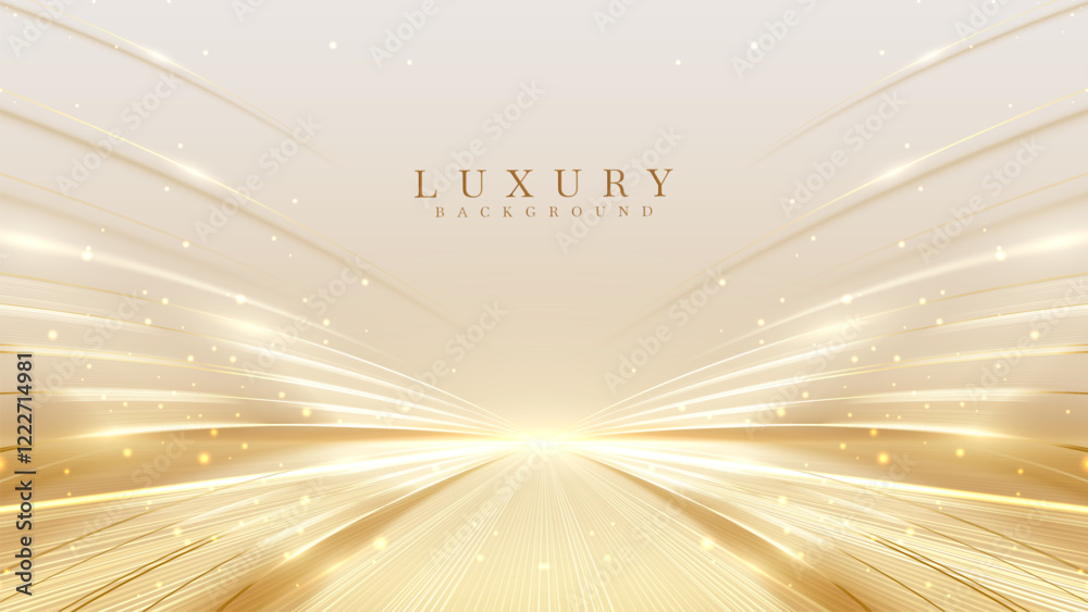 Poster elegant gold stage backdrop design decorated with glow and bokeh effect, background idea for awards 