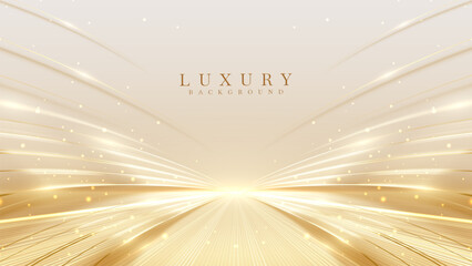 Elegant gold stage backdrop design decorated with glow and bokeh effect, background idea for awards ceremony and luxury style product promotion or marketing. Vector illustration.