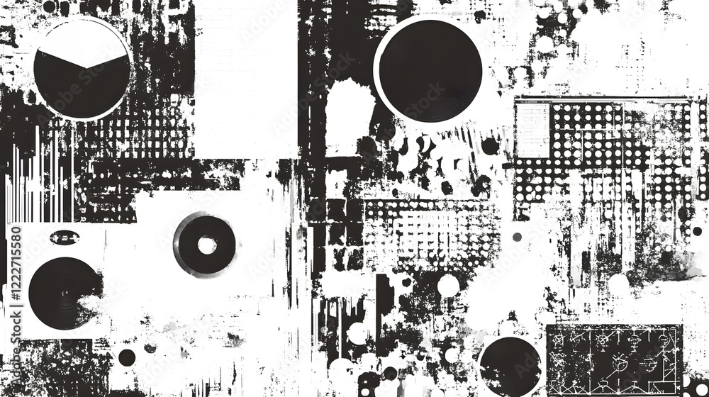 Poster Monochromatic Geometric Abstract Digital Art Composition with Minimal Shapes and Patterns