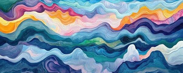 Vibrant abstract wave patterns with multicolored layered brushstrokes