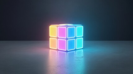 A glowing 3D Rubikâ€™s cube floating against a dark background