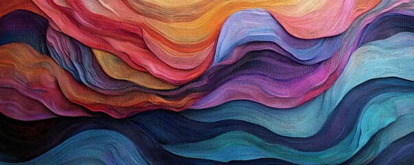 Colorful abstract wave patterns in layered textured art