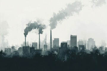 Draw illustrator of a minimalist Cityscape show PM2.5 pollution