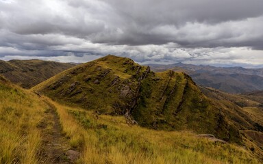 Rugged mountain ridge under dramatic skies