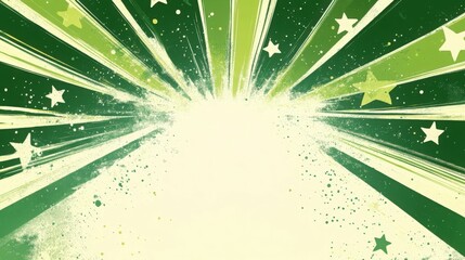 Green starburst with bright center and scattered stars,  Generated AI
