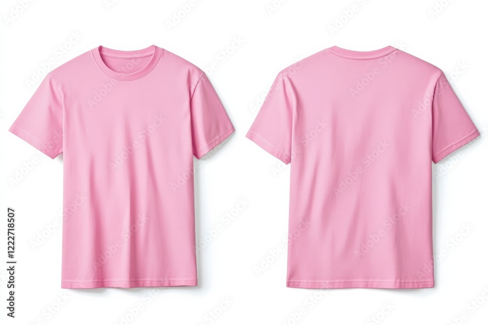 Aufkleber vibrant pink t-shirt displayed from both front and back views in a studio setting