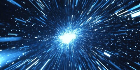 Blue light streaks converging at a bright center, simulating hyperspace or a starburst.