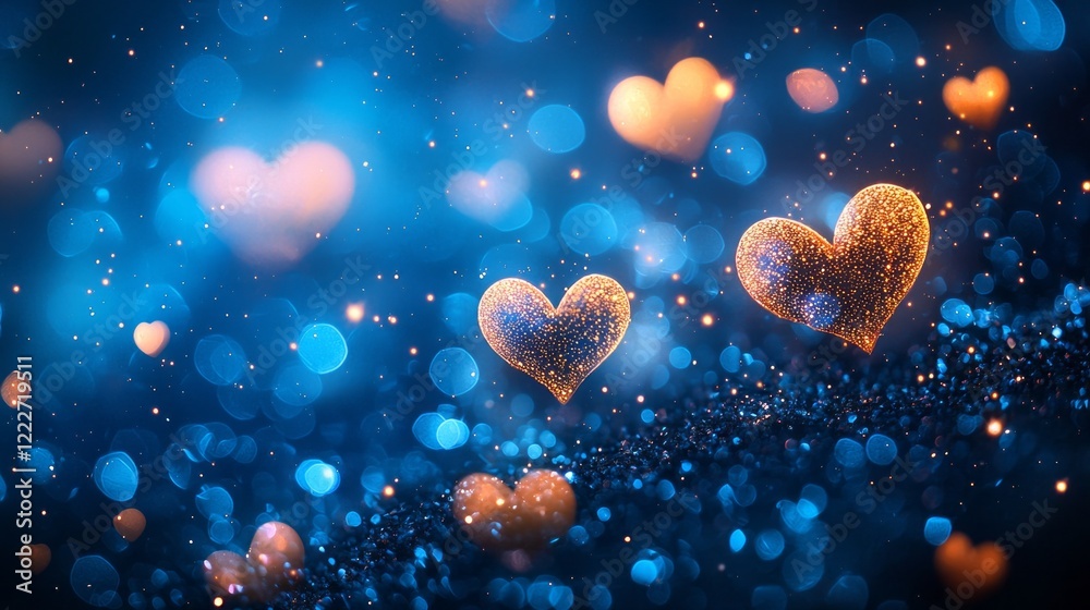 Poster delicate hearts shimmer with vibrant colors against a captivating bokeh backdrop, setting a perfect 