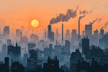 Draw illustrator of a minimalist Cityscape show PM2.5 pollution