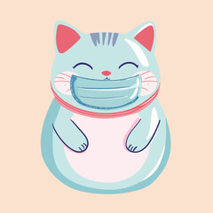 cute cat wearing a mask vector illustration