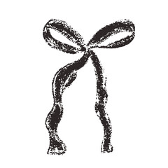 Crayon bow, ribbon. Chalk drawing band. Black coquette aesthetic bowknot. Vector illustration isolated on white background.