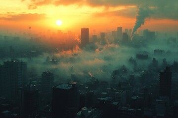 Fototapeta premium realistic of Cityscape show PM2.5 pollution