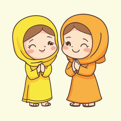 cartoon muslim Hijabi Girls