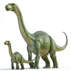 Adult and baby sauropods, prehistoric giants, isolated white background, educational illustration (1)