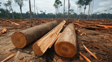 Top view of a logging site with sustainable reforestation efforts visible.