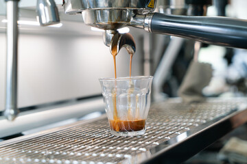 Professional espresso coffee making machine in a restaurant