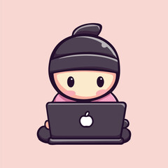 A ninja working on a laptop logo vector illustration