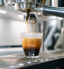 Professional espresso coffee making machine in a restaurant
