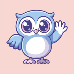 cute owl cartoon waving vector illustration