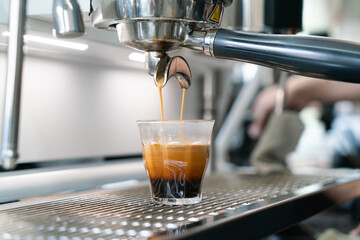 Professional espresso coffee making machine in a restaurant