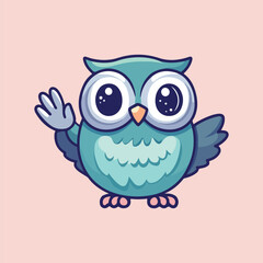 cute owl cartoon waving vector illustration