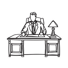 Office Business Man at Desk - Simple Line Art for Digital Workplace Designs - Man at Desk Silhouette - Man at Desk Vector - Office Illustration - Man at Desk Line Art
