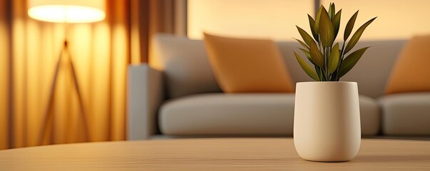 Neutral colors minimalist concept. A beautifully arranged living space featuring a potted plant and cozy decor.