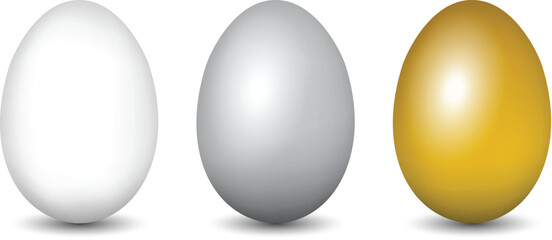 White, Silver, Gold eggs. Vector illustration set