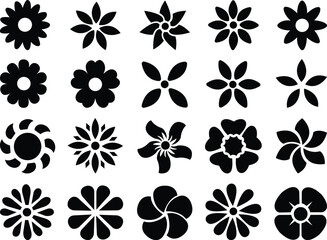 Flower icon set.Flowers elements collection. Flower plant, floral garren icons collection. cute round flower plant nature, black colour shape icon,hand draw wreath. garden plants illustration collecti