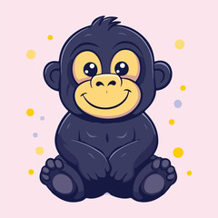 Fototapeta premium Cute cartoon gorilla sitting on the floor vector illustration