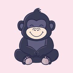 Cute cartoon gorilla sitting on the floor vector illustration