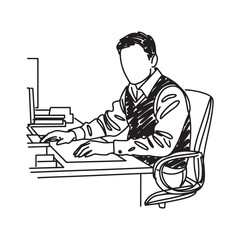 Focused Man at Desk - Minimalist Vector Design for Office Themes - Man at Desk Silhouette - Man at Desk Vector - Office Illustration - Man at Desk Line Art
