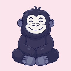 Obraz premium Cute cartoon gorilla sitting on the floor vector illustration