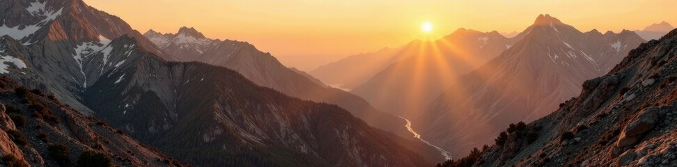 Obraz premium Golden light illuminates rugged mountain terrain, landform, earth tones