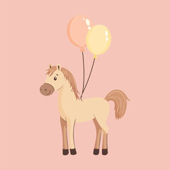 Horse with balloons vector illustration