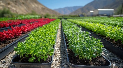 Obraz premium Vibrant Green and Red Plants in Desert Nursery