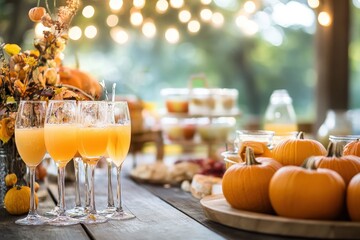 Naklejka premium A cozy autumn party with pumpkin decorations and cider