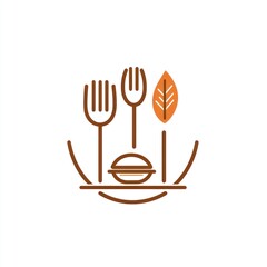 Simple logo of food service, cutlery, and leaf