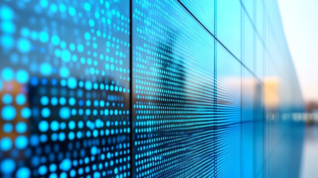 Abstract Blue Pattern of Dots and Lines on a Building Facade, Digital Data Network Concept - Powered by Adobe