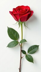 Naklejka premium A single red rose on a simple white background, bloom, rose, petal