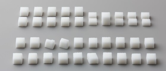 Obraz premium An arrangement of white sugar cubes in neat rows on a surface.