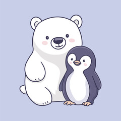 Polar Bear and Penguin Sliding Together vector illustration