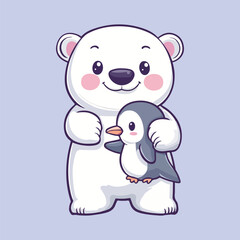 Fototapeta premium Polar Bear and Penguin Sliding Together vector illustration