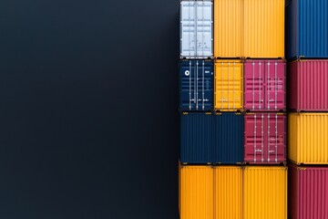 Fototapeta premium Stacked cargo containers forming a colorful pattern on a dark background