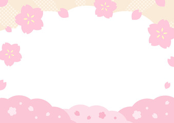 桜の花と花びらの春の背景イラスト03