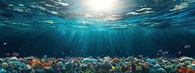 Top view of a sea with visible underwater clean-up initiatives.