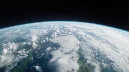 Obraz premium Earth view from space, clouds, ocean, landmasses, background stars, for environmental documentaries