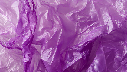 Obraz premium Crumpled purple plastic bag as background, top view