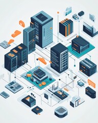 Obraz premium A detailed infographic showing IT infrastructure for modern businesses