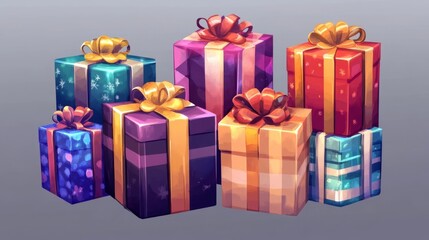 Fototapeta premium Colorful wrapped gifts stacked joyfully for a festive celebration